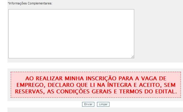 5º Campo Mensagem Neste campo você deverá informar: Número de Registro em Conselho de Classe (CRA,