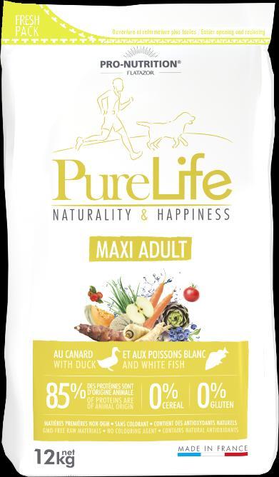 FLATAZOR PURE LIFE MAXI ADULT (GRAIN FREE) Flatazor Pure Life Maxi Adult é um alimento completo para cães adultos de raça grande. Também adequado para cães sensíveis.