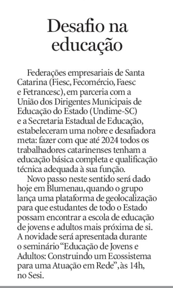 Título: Desafio na educação - Data: 27/07/2017 - Veículo: Jornal de Santa