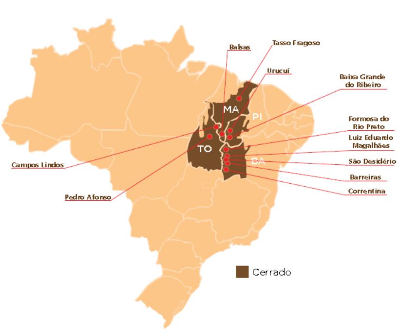 Localização da Região MATOPIBA Tabela - Projeções de Cacau Regiões Selecionadas (*) 2016/2017 a 2026/2027 Grãos - Regiões Produção (mil t) Área Plantada (mil ha) 2016/17 2026/27 Var.