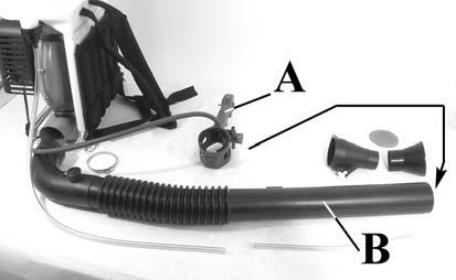 Collegare il tubo (H, Fig. 5) al tubo in uscita dalla ventola (L) mediante la fascetta stringitubo (M). 4. Collegare il tubo acqua (N, Fig. 5), fissandolo ai perni del tubo (B) e del diffusore (F).