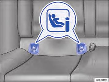 Fixar cadeira de criança com ISOFIX Fig. 26 No banco do veículo: identificação dos pontos de ancoragem ISOFIX para cadeiras de criança. Fig. 27 Representação esquemática: instalar a cadeira de criança ISOFIX com os braços de apoio.