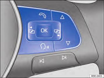 Operação através do volante multifunções Realizar as configurações do menu Realizar as alterações desejadas com os botões de seta no volante multifunções.