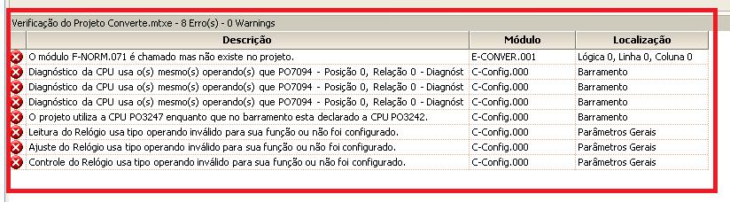 Corrigir os erros apresentado no projeto após a troca de CPU.