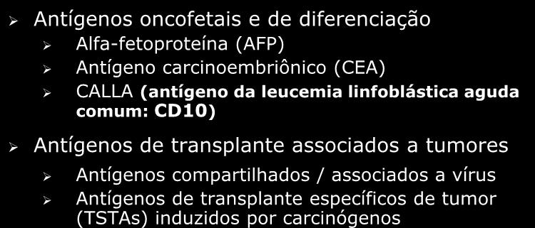 linfoblástica aguda comum: CD10) Antígenos de transplante associados a tumores Antígenos