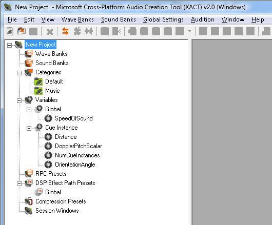 Criando o seu projeto de sons na ferramenta XACT Veja a tela inicial da ferramenta XACT na Figura 8.3: Figura 8.