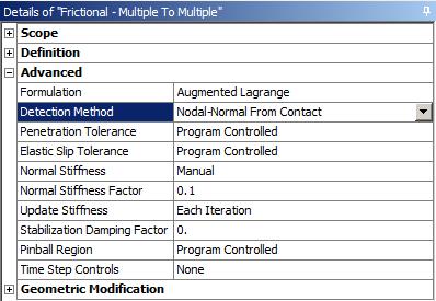 Recomenda-se que o contato tenha: Behavior = Asymetric Contact = face do parafuso Target = face