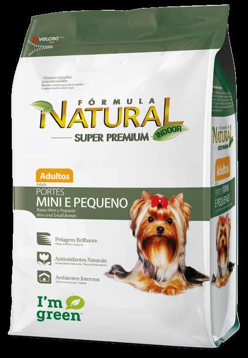 CÃES ADULTOS Portes Mini e Pequeno Umidade/Humedad/Moisture (Máx.) 90 g/kg 9% Proteína Bruta/Proteína Cruda/Crude Protein (Mín.) 250 g/kg 25% Extrato Etéreo/Grasa/Crude Fat (Mín.