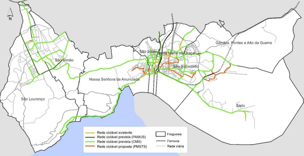 Com estas novas ligações propostas no âmbito do PMSTS (as quais totalizam cerca de 14 km), a proposta de rede ciclável estruturante abrange