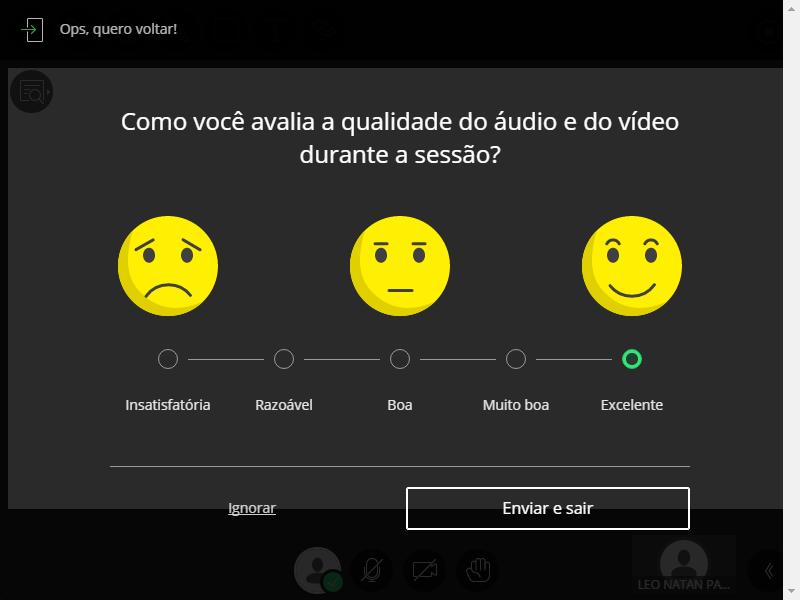 O ambiente solicitará que seja realizada uma avaliação da interação.