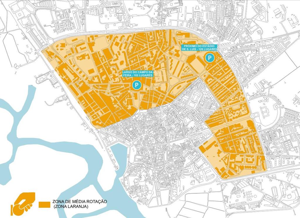 Zona de Média Rotação (zona laranja) Ponderar, mediante a política de estacionamento a concretizar em estreita relação com a estratégia global de