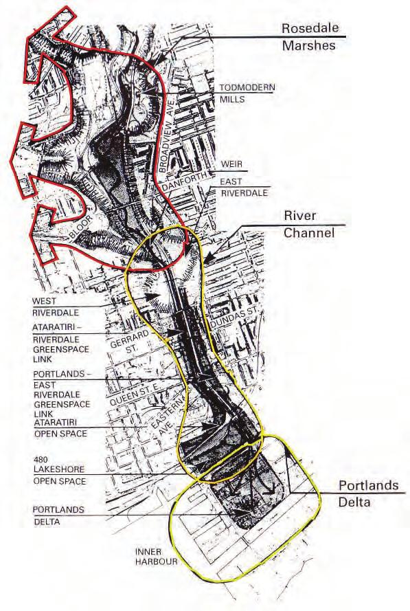 Trecho 1: A seção mais alta onde o rio mantém seus meandros originais e o vale vai além da várzea principal ( Rosedale Marshes ).