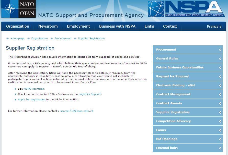 II. Registo na NSPA Qualquer empresa da Base Tecnológica e Industrial de Defesa (BTID), disposta a trabalhar com a NSPA, deve estar registada como fornecedora desta Agência da OTAN.