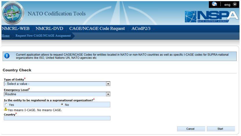 c. Se da pesquisa não resultar um código de NCAGE / CAGE CODE associado à sua empresa: i. Clique no botão [Request New] no canto inferior direito da página. ii.