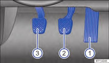 Pedais Fig. 144 Pedais em veículos com transmissão manual: 1 pedal do acelerador, 2 pedal do freio, 3 pedal da embreagem. de segurança na página 225.