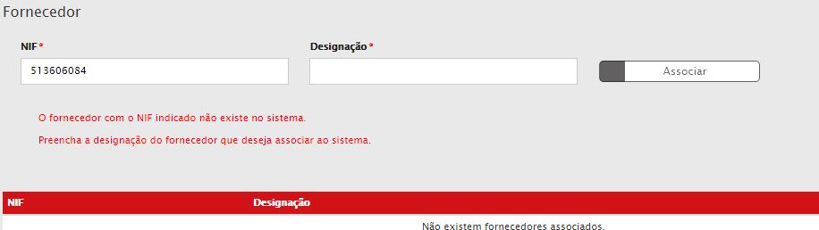 FIGURA 9 INSERIR CONTRATOS CARACTERIZAÇÃO: NIF Depois de inserida a Designação do Fornecedor é necessário clicar no botão Associar.