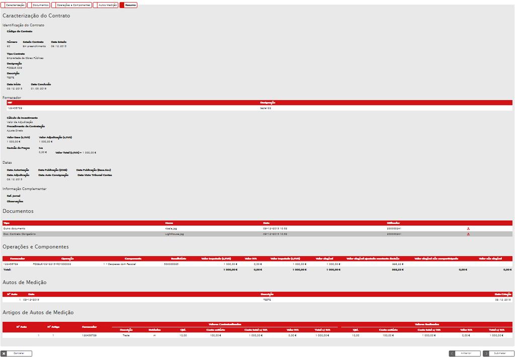 3.1.2.6 Resumo FIGURA 24 INSERIR CONTRATOS RESUMO Este ecrã permite visualizar toda a informação adicionada para o Contrato.