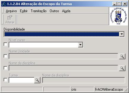 A Alteração do Escopo da Turma, poderá ser feita na tela correspondente a Figura 27, conforme instruções abaixo.