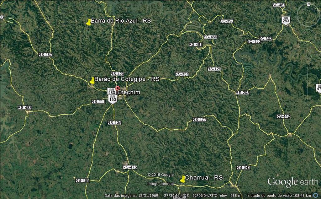 Figura 1. Espacialização dos municípios com jovens participantes do Programa Bolsa Juventude Rural. (Fonte: Google Earth).
