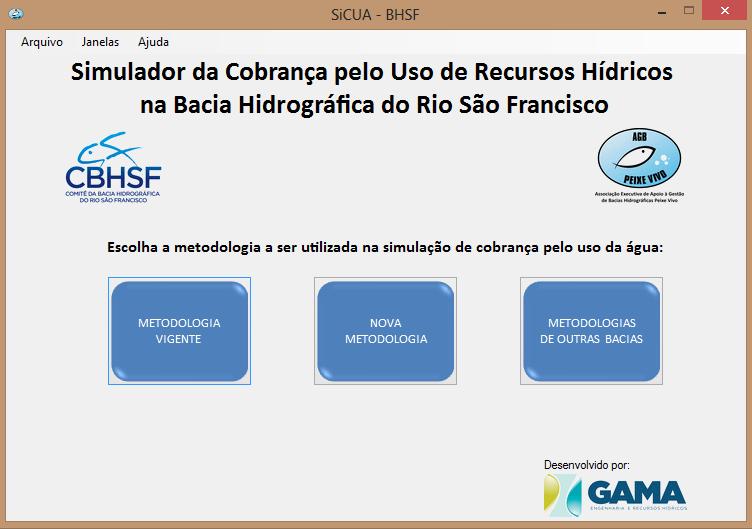 3. UTILIZANDO O SICUA O SiCUA permite ao usuário escolher uma das três metodologias a serem utilizadas na simulação: metodologia vigente, nova metodologia e de metodologias de outras bacias.