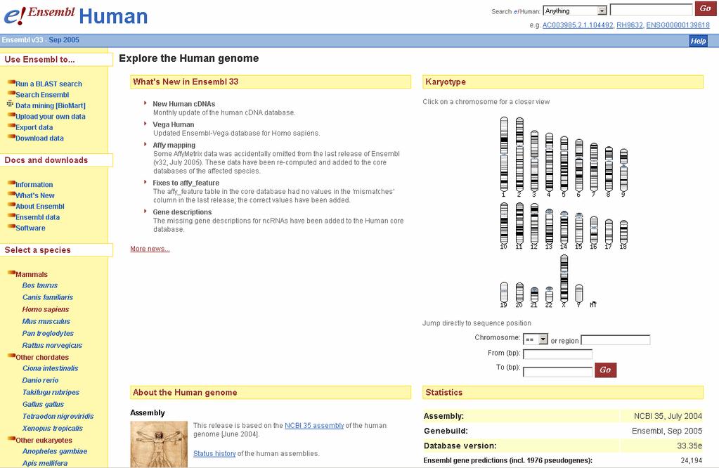 Folhear em genomas: Ensembl