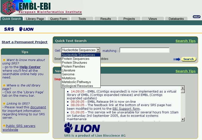 Inquirir e Extraír com o SRS Sequence