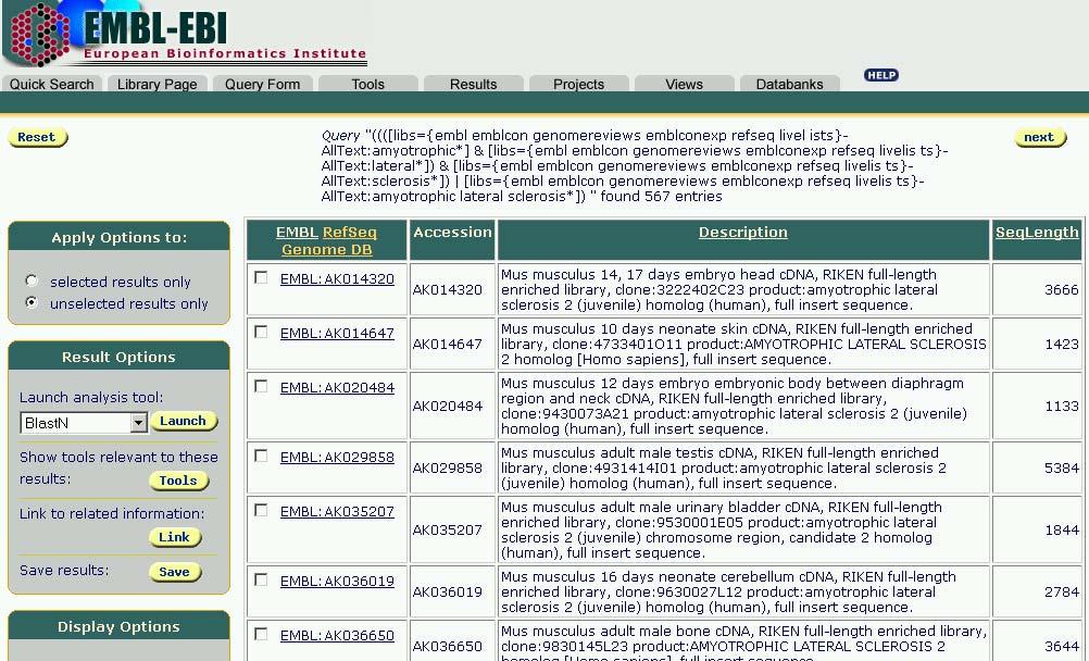 Inquirir e Extraír com o SRS Sequence