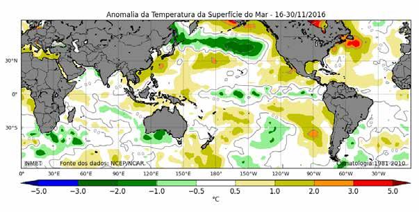 Figura 2 - Anomalias de TSM no período de 16-30 de novembro de 2016 Fonte: Inmet.