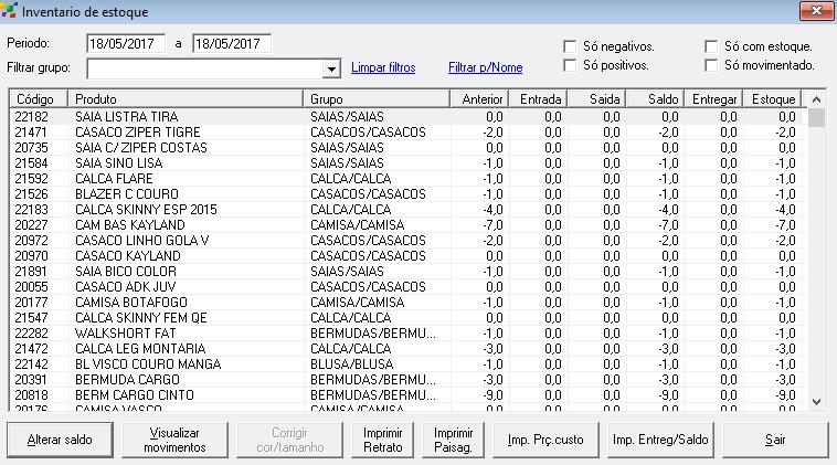 ir em OPERAÇÕES/ ESTOQUE/ INVENTARIO DE ESTOQUE.