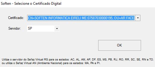 escolha do certificado digital, escolha o certificado referente à