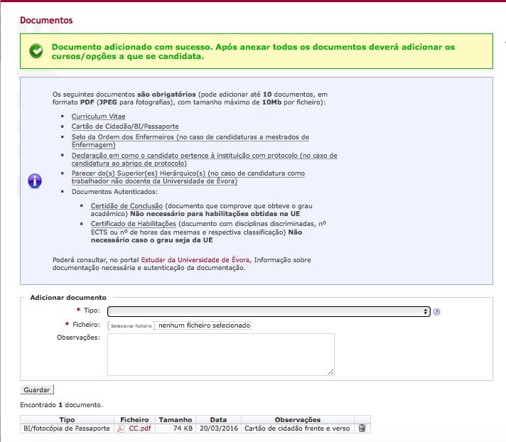 [6] Comece por indicar o Tipo do documento, de entre os possíveis: De seguida, em Ficheiro deverá indicar o documento digitalizado a anexar (para tal clique no botão Escolher Ficheiro / Procurar /etc.