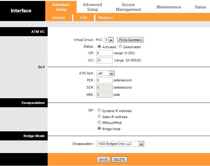 Interface web do Modem ADSL Temos três