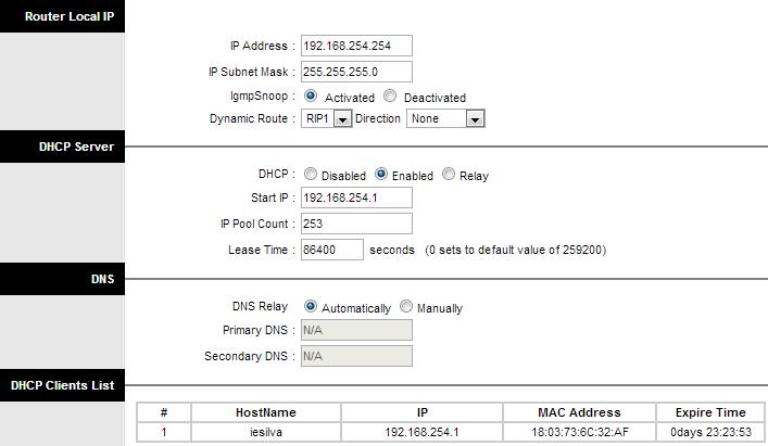 Interface LAN do Modem ADSL Podemos modificar o IP da