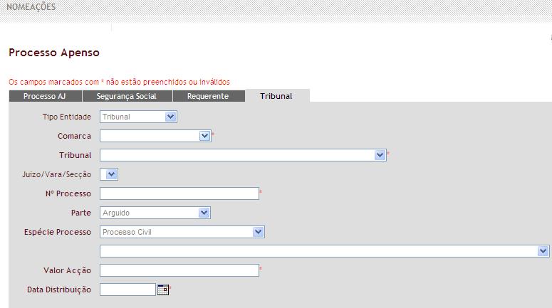 Fig.120 - Indicação os campos marcados com * são inválidos ou não estão preenchidos 4.