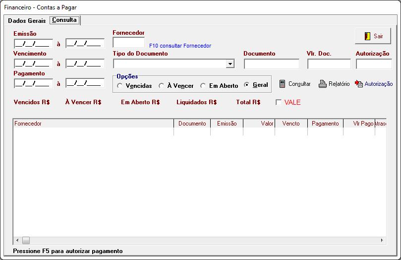 Sub-módulo Consulta. 1.1 - A consulta de documentos pode ser feita pelo Fornecedor e/ou pelo tipo de documento, documento e valor do documento. Em seguida, clique no botão Consultar.