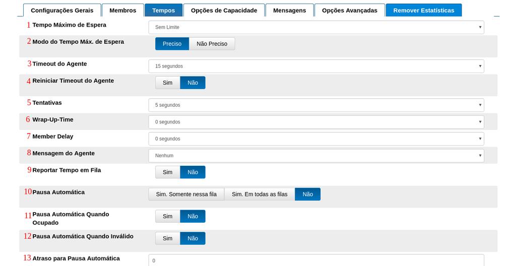 6.11.7 Configuração da Aba Tempos Na Figura 84 é apresentada a tela da aba de Tempos da Fila de Atendimento