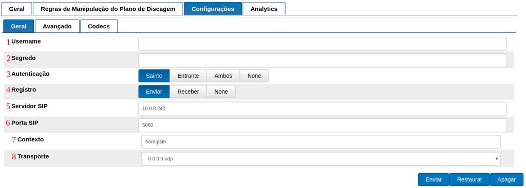 5.6.7 Configurações Avançadas do Tronco Na Figura 44, Figura 45 e Figura 46 são apresentadas as telas da aba de Configurações Avançadas do Tronco, suas