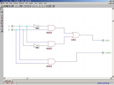 5.3 Diagrama esquemático de um meio somador feito na ferramenta Schematic Editor do Project Manager da Xilinx Nesse exemplo, como pode ser visto na Figura 5.