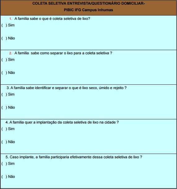 Inhumas-GO, participam da coleta seletiva de lixo (seus hábitos, atitudes e as dificuldades encontradas).