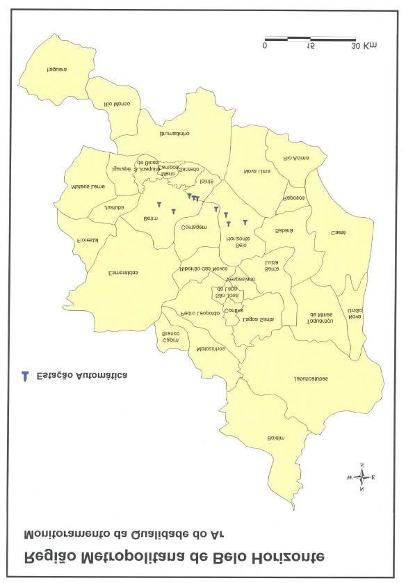 Figura 1.1: Municípios e locais das estações automáticas de monitoramento da qualidade do ar da Região Metropolitana de Belo Horizonte Av.