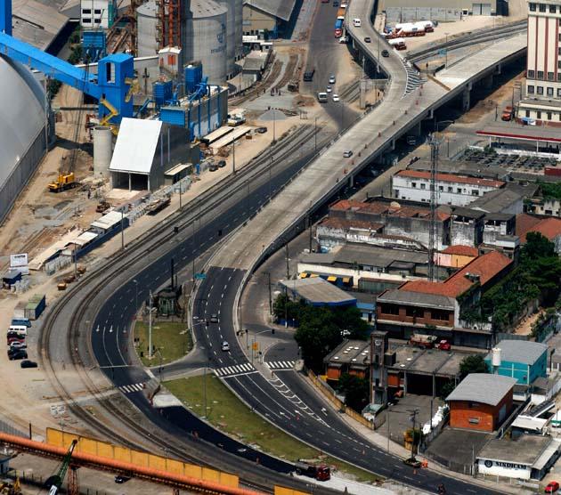 Vista aérea viaduto Ex: SANTOS Avenida Perimetral Portuária DESCRIÇÃO: Implantação da Avenida Perimetral no