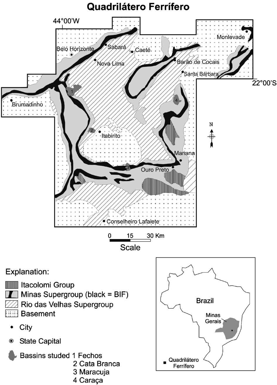 314 A.A.R. Salgado et al. / Journal of Geochemical Exploration 88 (2006) 313 317 Fig. 1. Localization of the studied basins and geology of Quadrilátero Ferrífero by Alkmim and Marshak (1998).