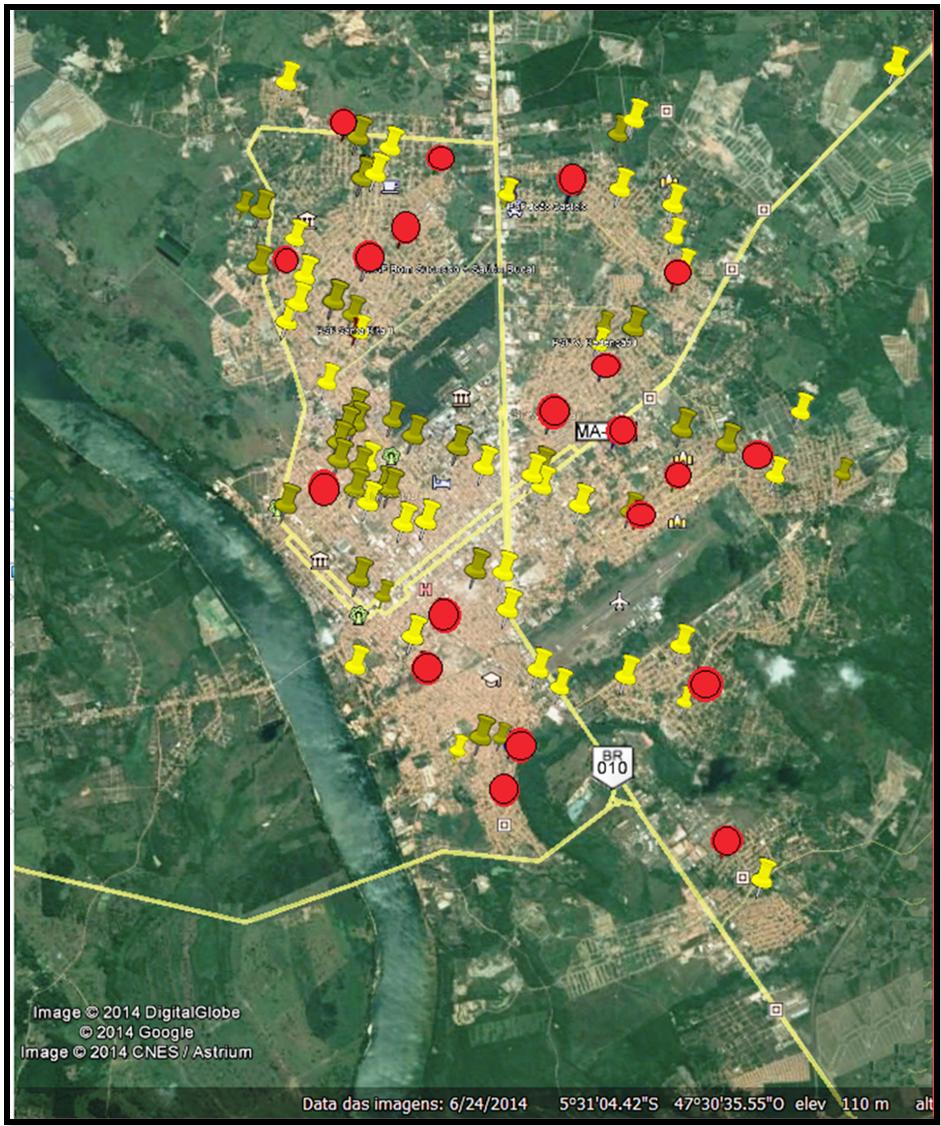 Distribuição Espacial e Geoprocessamento de Pacientes com Fissura Labiopalatina na Cidade de Imperatriz, Maranhão, Brasil e smartphones, a fim de se obter com precisão as coordenadas.