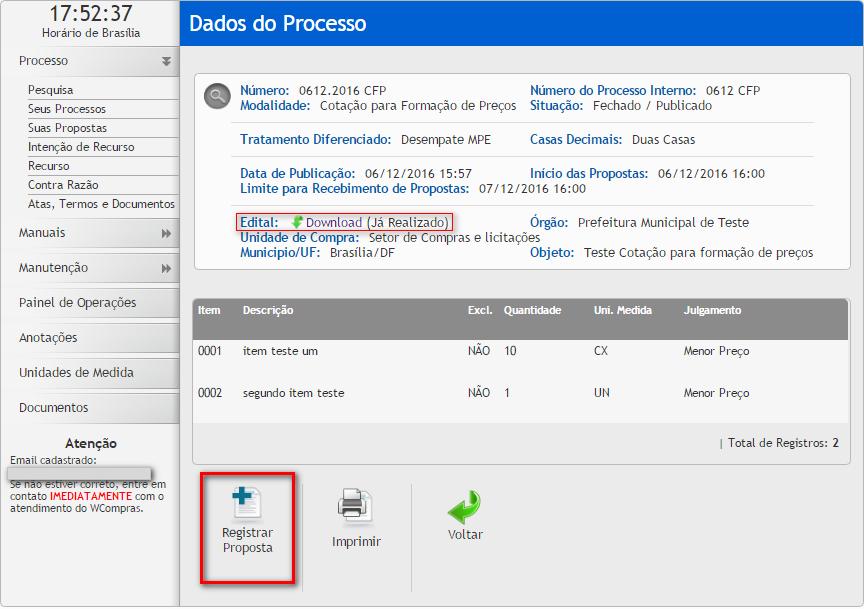 Na tela da sessão pública é possível participar da disputa de lances; Dentro do prazo de recebimento de propostas, pode ir aumentando a quantidade de empresas participantes da disputa; A cotação por