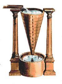 4.2. Relógio de Água O relógio de água, também conhecido como clepsidra, é um instrumento que usa o movimento da água por gravidade para medir o tempo.