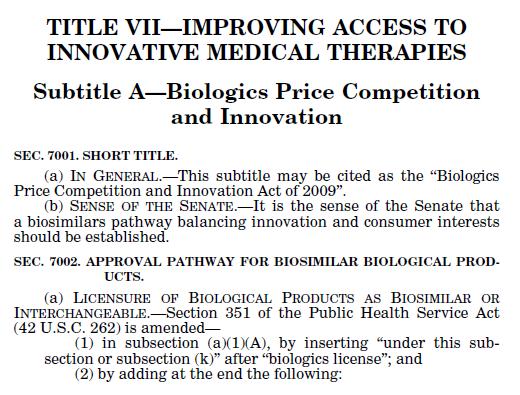 EUA/FDA: intercambialidade para biossimilares Após a aprovação em 2010 do Biologics Price Competition and Innovation Act (BPCIA), lei norte-americana que regulamenta a aprovação de biossimilares, a
