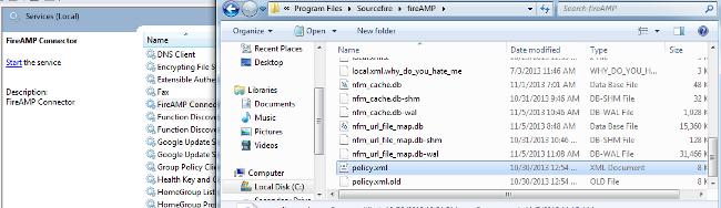 v5.1 and newer: C:\Program Files (x86)\cisco\amp Na plataforma x64: v5.0 and earlier: C:\Program Files\Sourcefire\fireAMP v5.1 and newer: C:\Program Files\Cisco\AMP Passo 7: Encontre o arquivo policy.