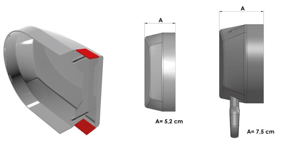 encaixados com os lados externos dos suportes fixos (±6mm) quando o cofre for colocado.