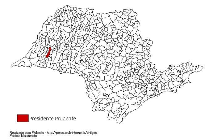 O município de Presidente Prudente está localizado a -22.12º de latitude e - 51.38 de longitude, ao oeste do estado de São Paulo (Figura 4). A cidade possui 207.
