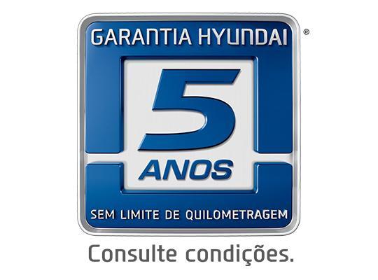 GARANTIA DE FÁBRICA DE 5 ANOS A garantia de fábrica Hyundai é de 5 anos sem limite de quilometragem. As revisões são a cada 10.000 km ou 1 ano e possuem preço fixo.